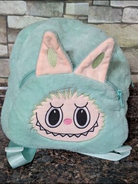 Kids Plush Labubu Monster Backpack Filled With Accessories- Mint